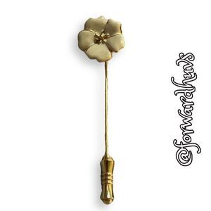 Trifari White Enamel Flower Hatpin / Stickpin